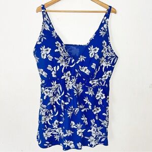Swim By CACIQUE Blue Floral Tankini Top Size 26